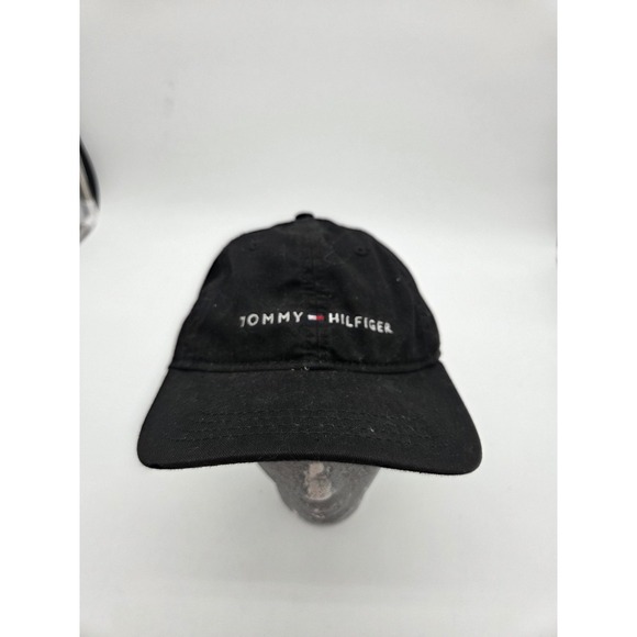Tommy Hilfiger Hat Cap Strap Back Black Embroidered Logo Mens Classic Casual - Picture 1 of 6